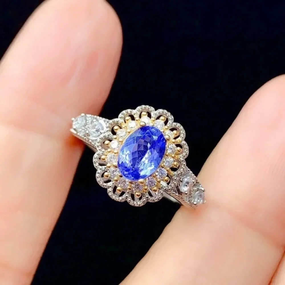18K White Gold Plated Adjustable Hollow Blue Crystal Sapphire Ring for Women